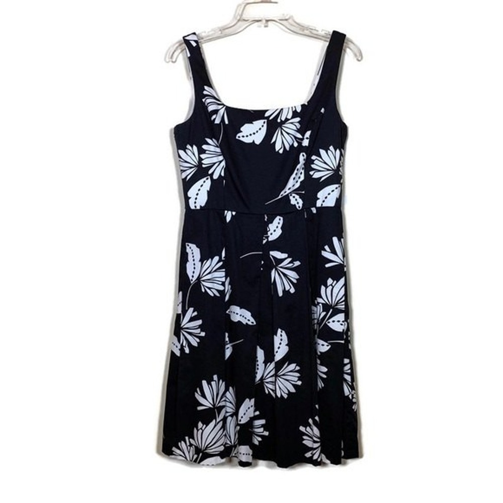 Kristin Davis Womens Shift  Dress Size 10 Black White‎ Floral Lined Sleeveless
